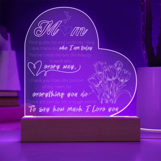 To Mom | Acrylic Heart Light Tulips | Mother's Day Gift